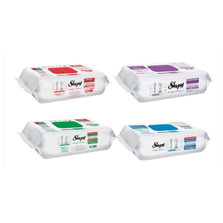Set servetele umede antibacteriene Sleepy Easy Clean, 4 x 100 buc, multicolor, dimensiuni mari