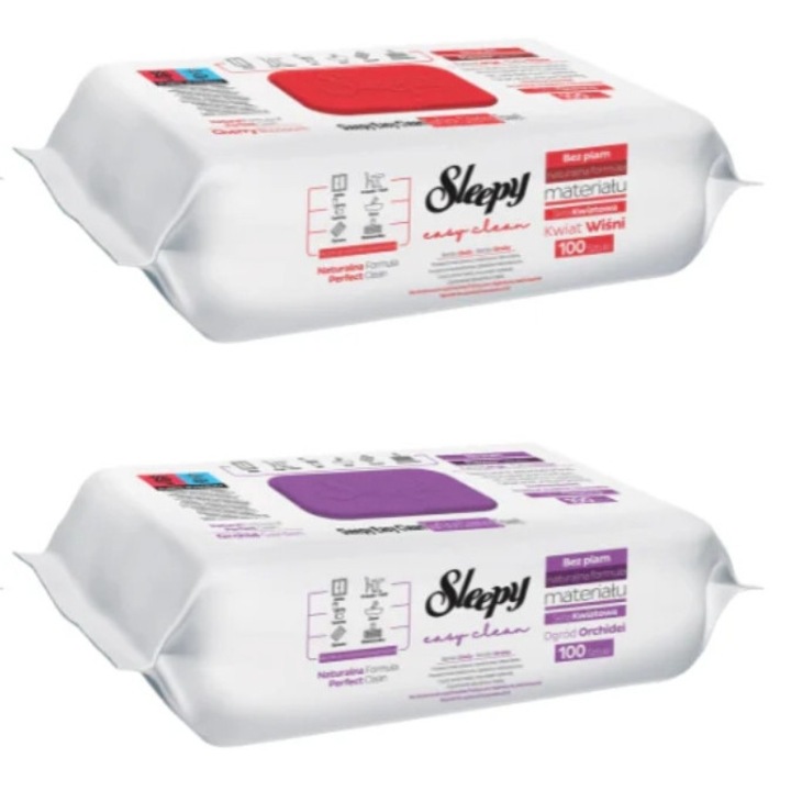 Pachet Servetele Umede Sleepy Multisuprafete Cirese & Orhidee 200 buc, cu bicarbonat, antibacterian