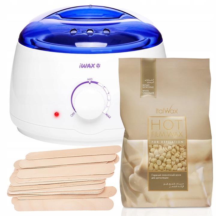 Set Depilare ItalWax: Incalzitor Ceara + Ceara Dura 250g "White Chocolate", 100W, pentru piele sensibila, unisex