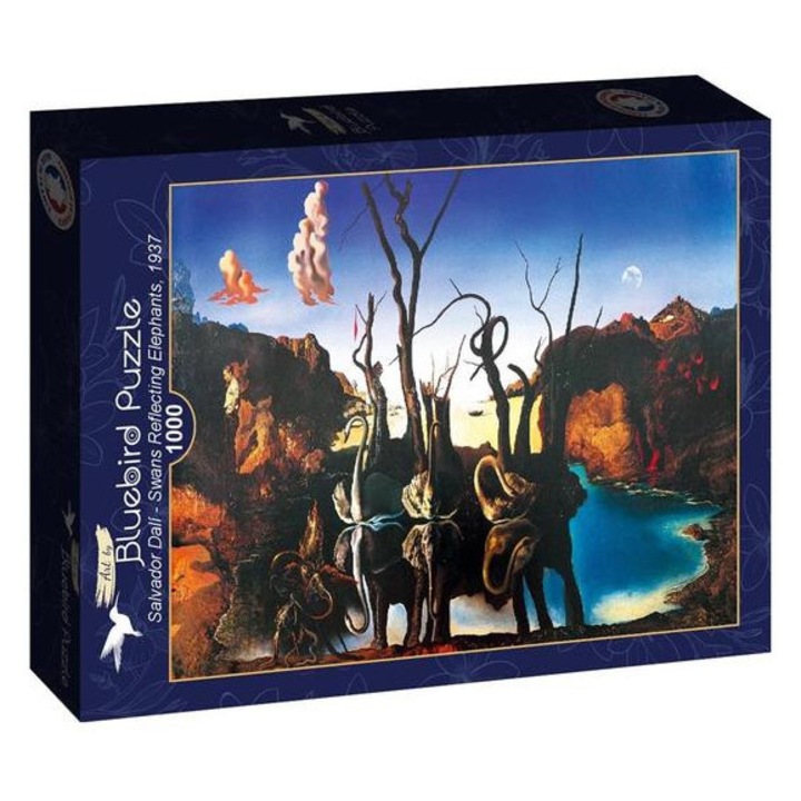 Пъзел Bluebird 1000 части - Лебеди, отразяващи слонове, Салвадор Дали, 1937 (60327)