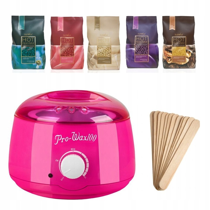 Set Depilare ItalWax: 5x Ceară Tare Perle 100g + Incalzitor Profesional 100W, pentru Piele Sensibilă, Unisex