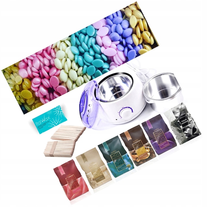 Set Depilare Profesionala, ItalWax, Incalzitor Ceara LED + 6 x 100g Ceara Dura, pentru piele sensibila, unisex