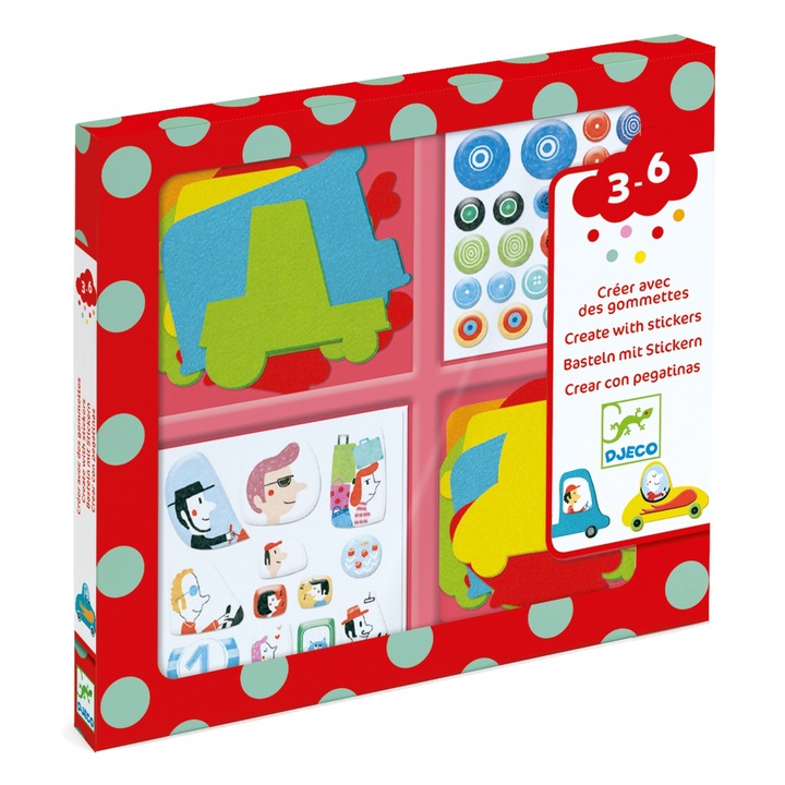 Colaje interactive cu fetru, Djeco, tematica masini, 24 piese, 3-6 ani