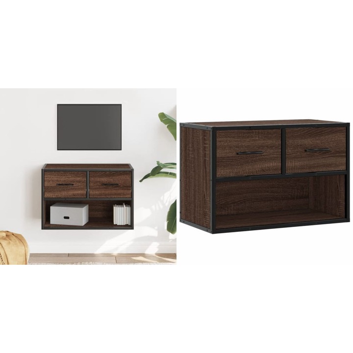 Dulap TV, stejar maro, 60x31x39, 5 cm, lemn prelucrat si metal