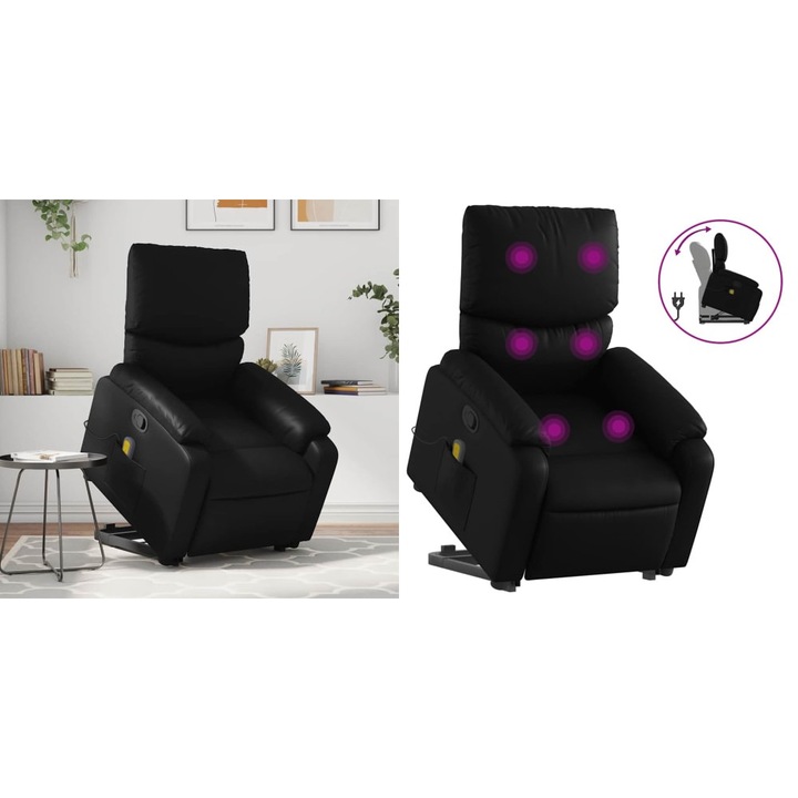 Fotoliu de masaj rabatabil cu ridicare negru piele ecologica