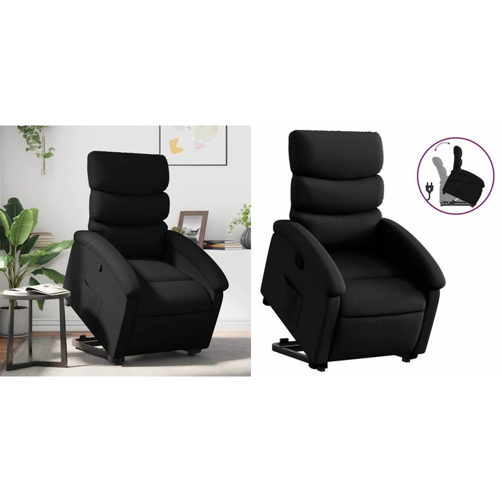 Fotoliu rabatabil cu ridicare, negru, piele ecologica