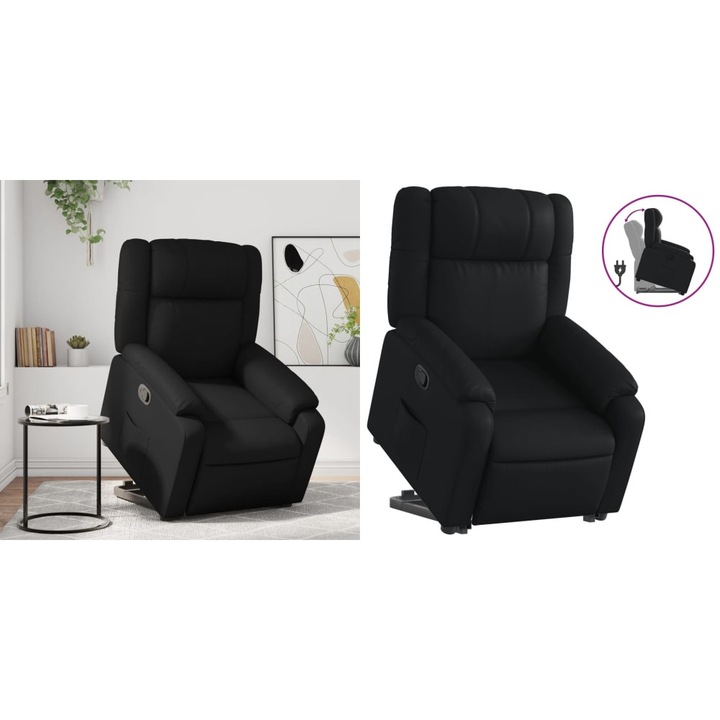 Fotoliu rabatabil cu ridicare, negru, piele ecologica