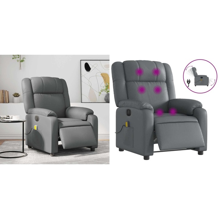 Fotoliu de masaj electric rabatabil, gri, piele ecologica