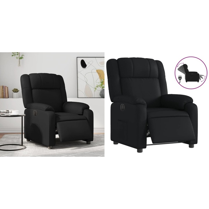 Fotoliu rabatabil electric, negru, piele ecologica