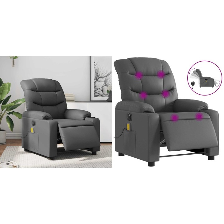 Fotoliu de masaj electric rabatabil, gri, piele ecologica