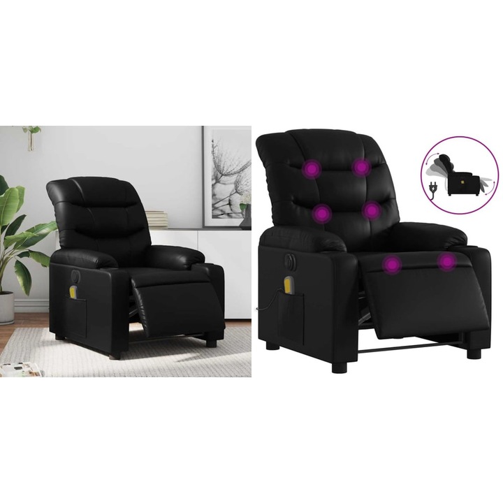 Fotoliu electric de masaj rabatabil, negru, piele ecologica