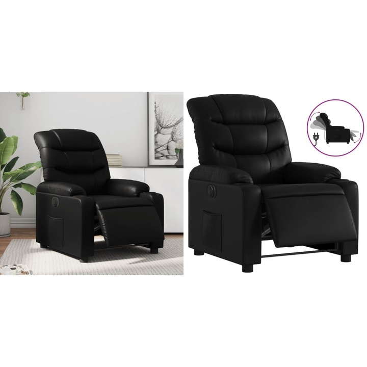 Fotoliu rabatabil electric, negru, piele ecologica