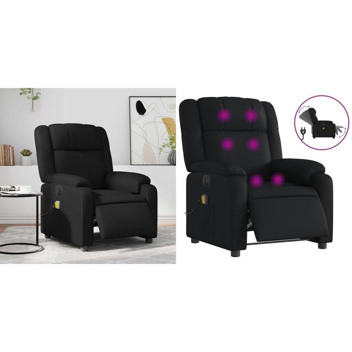 Fotoliu electric de masaj rabatabil, negru, piele ecologica