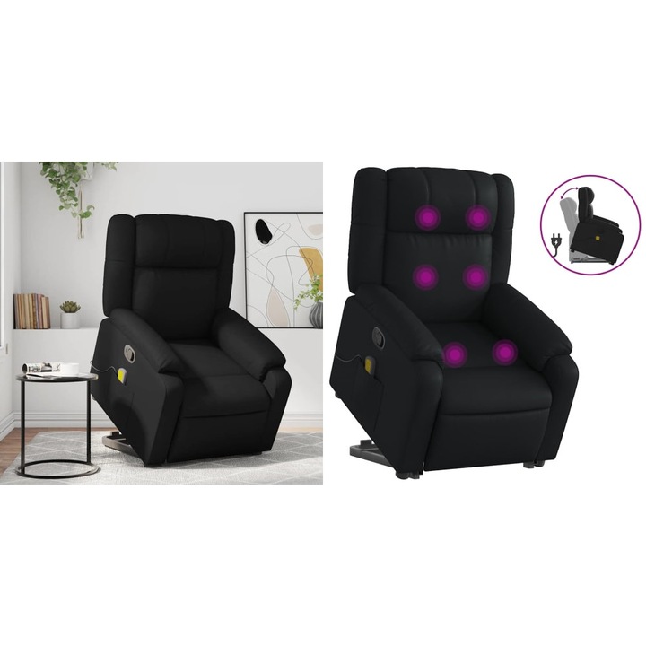 Fotoliu de masaj rabatabil cu ridicare negru piele ecologica
