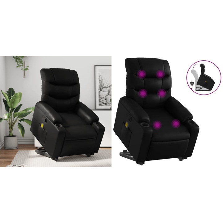 Fotoliu de masaj rabatabil cu ridicare negru piele ecologica