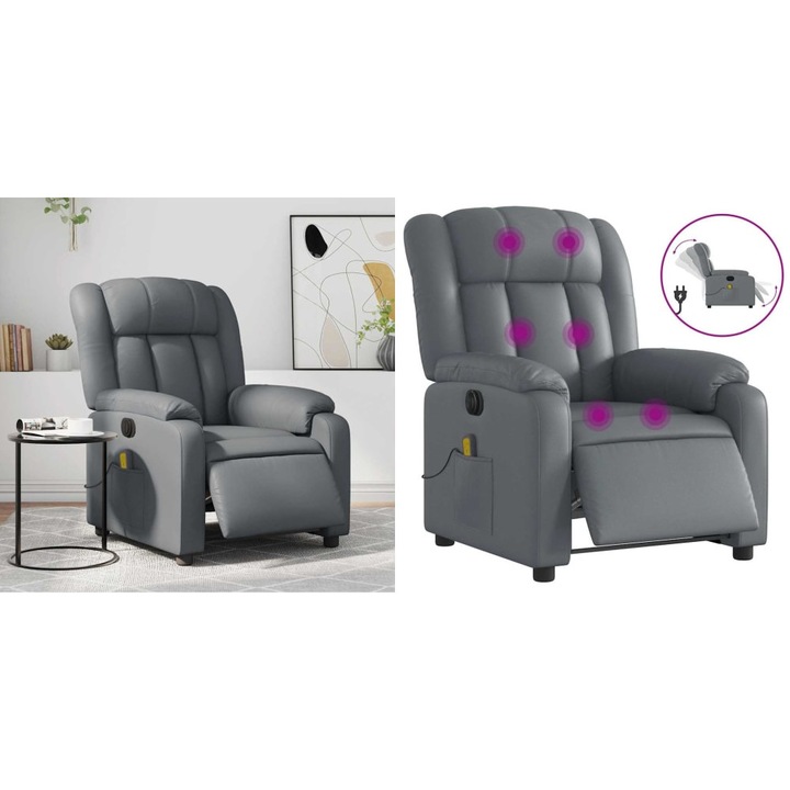 Fotoliu de masaj electric rabatabil, gri, piele ecologica