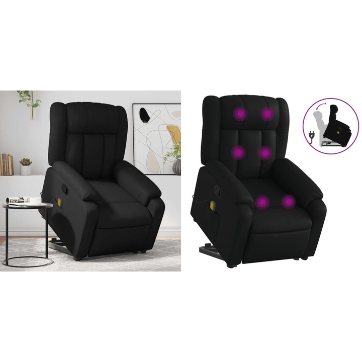 Fotoliu de masaj rabatabil cu ridicare negru piele ecologica