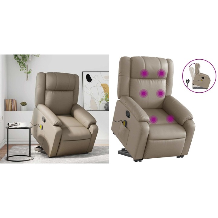 Fotoliu de masaj rabatabil vertical cappuccino piele ecologica
