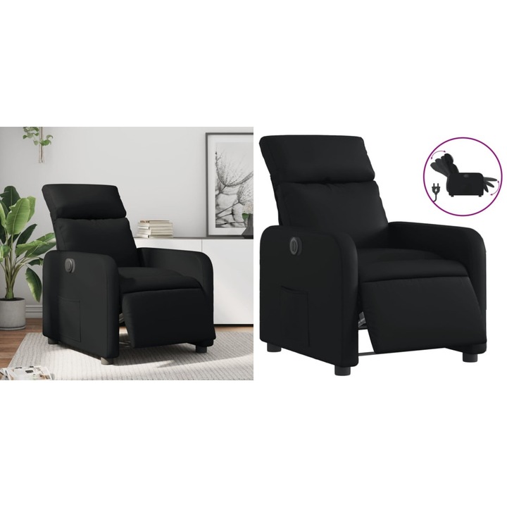 Fotoliu rabatabil electric, negru, piele ecologica