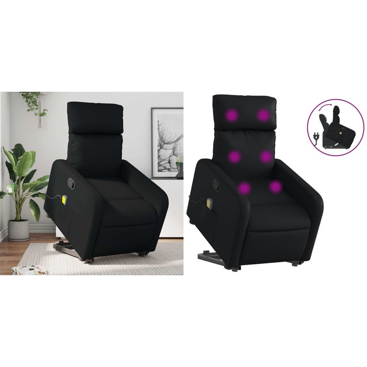 Fotoliu de masaj rabatabil cu ridicare negru piele ecologica