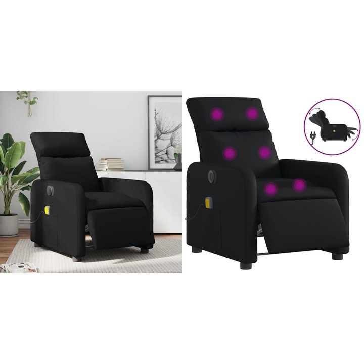 Fotoliu electric de masaj rabatabil, negru, piele ecologica
