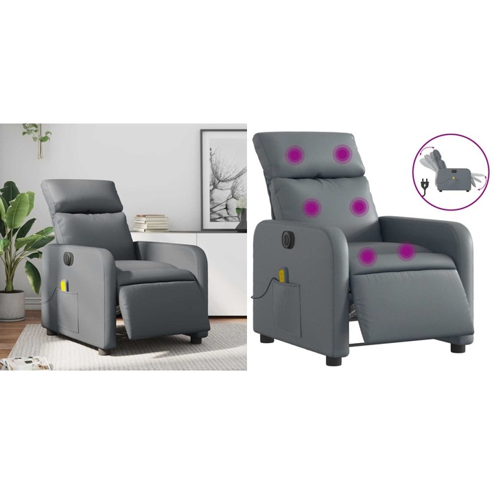 Fotoliu de masaj electric rabatabil, gri, piele ecologica