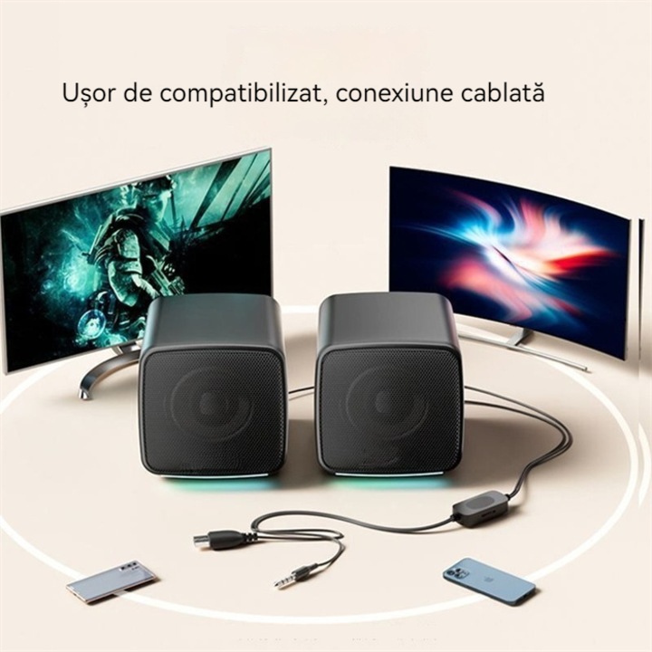 Difuzoare pentru computer, Boxe Gaming 2.0, conectare 3.5mm, alimentare ...