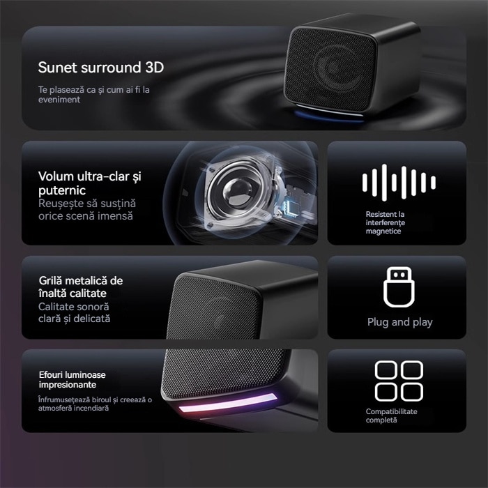 Difuzoare pentru computer, Boxe Gaming 2.0, conectare 3.5mm, alimentare ...