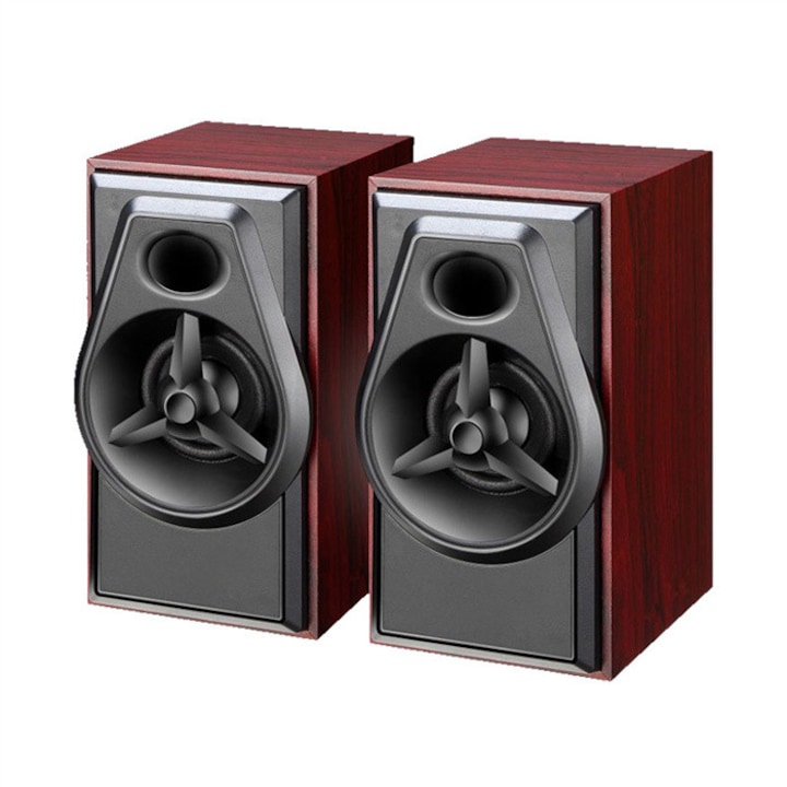 Boxe PC, Boxe stereo, conectare USB pentru laptopuri notebook-uri, desktop-uri sau alte dispozitive, fabricatie din lemn design clasic efect de sunet surround 360°, dimensiuni reduse