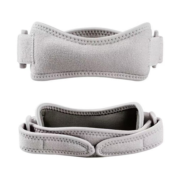 Orteza de genunchi cu suport pentru rotula, asskanaer, Orteza tendon rotulian, Protectie si sustinere articulatii, Suport curea, Ajustabila, Cu autocolant magic, Absorb transpiratia si este respirabil, Unisex, Marime universala, Silicon, 38 cm, Gri