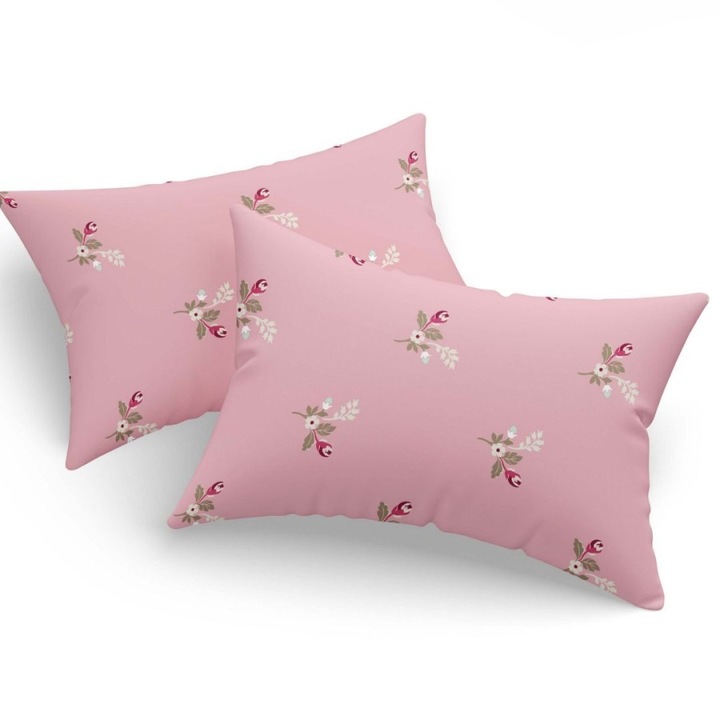 Set 2 policoton párnahuzat, 50x70 cm, Eponj Home, Alanur rózsaszín virágokkal