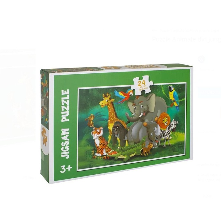 Puzzle gyerekeknek – Dzsungel állatok, 24 darab – színes, oktató kép, karton puzzle, 3+ év