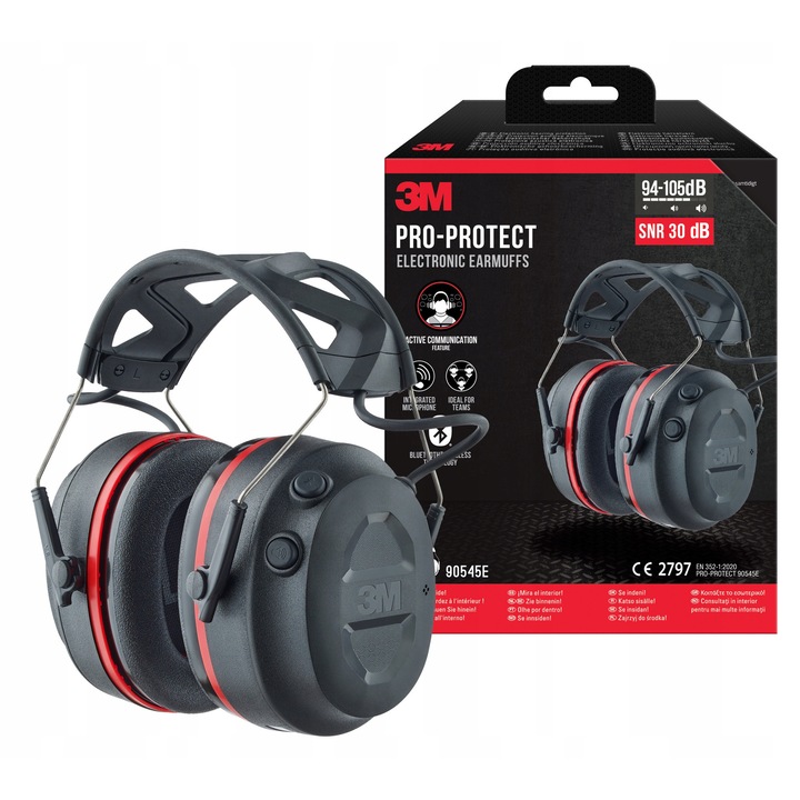 3M Pro-Protect Bluetooth fültok, 30 dB zajcsökkentés, fekete, fokozott kényelem