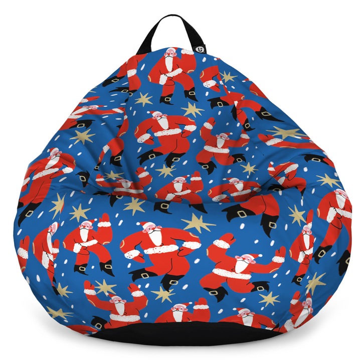 Fotoliu Updeco Puf Bean Bag tip para XL, impermeabil, indoor/outdoor, sac interior, cu maner, 90 x 90 x 60 cm, Jolly Santa