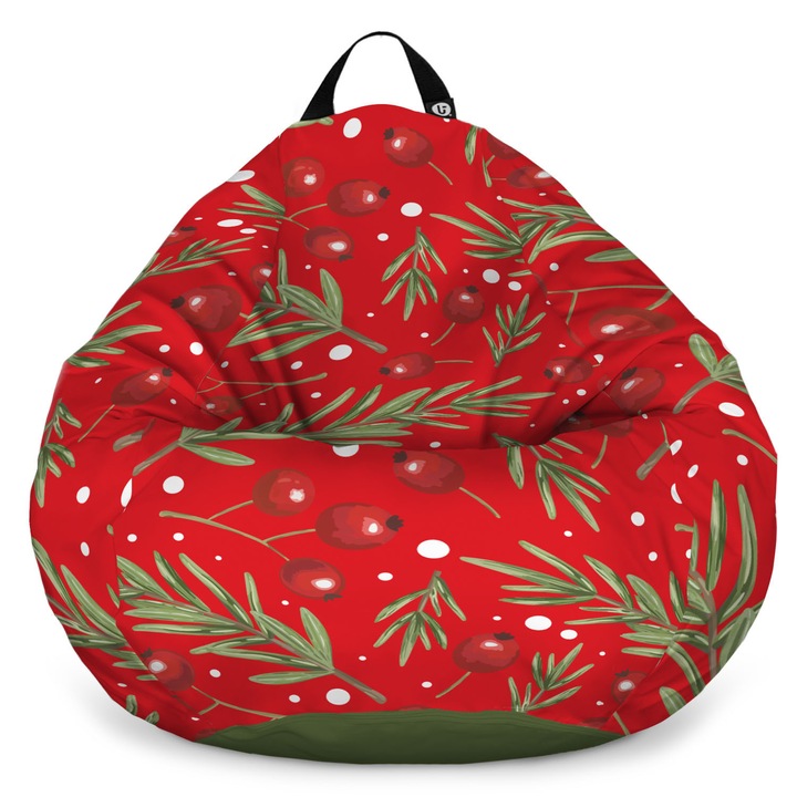 Fotoliu Updeco Puf Bean Bag tip para XL, impermeabil, indoor/outdoor, sac interior, cu maner, 90 x 90 x 60 cm, Winter Berry