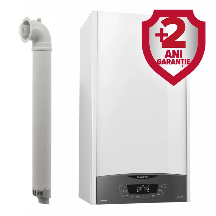 Pachet centrala termica pe gaz/GPL in condensare Ariston Clas One WIFI 24 kW, incalzire si ACM, Kit evacuare inclus + Extragarantie 2 ani