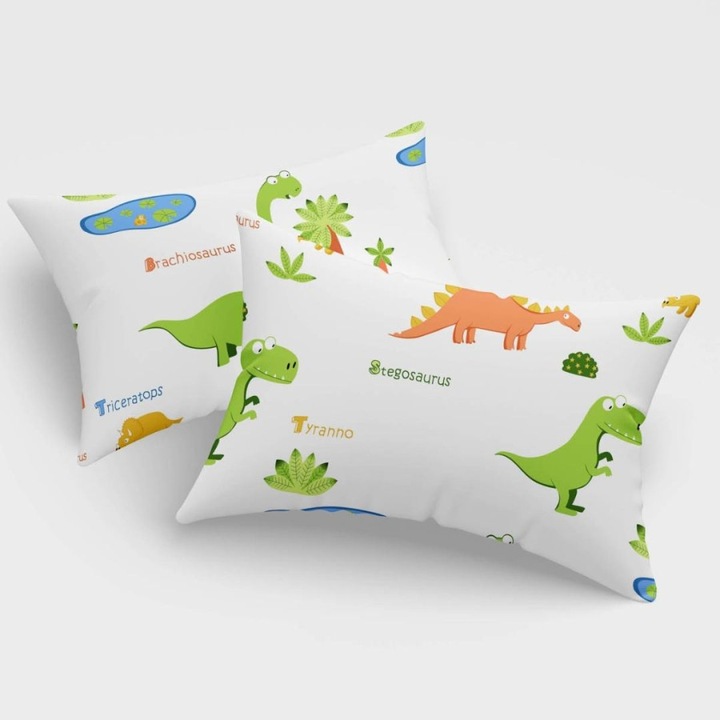 Set 2 fețe de pernă policoton, 50x70 cm, Eponj Home, Dinozauri