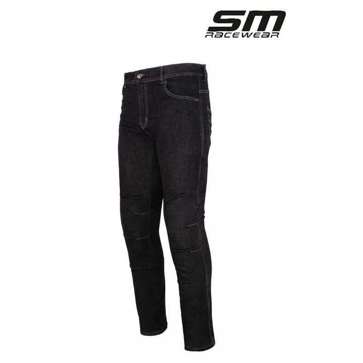 Blugi moto SM Racewear Strada, textil, protectii genunchi, negri, 32