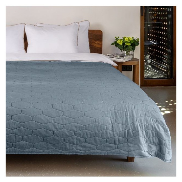 Cuvertura De Pat Dilios Rainbow, 160x220cm, Albastru/Verde, Reversibila, 100% Poliester