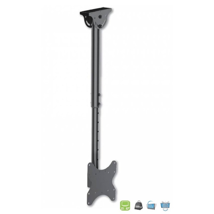 Стойка за таван Techly ICA-CPLB922L, регулируема, 23" - 42", 50кг, черна
