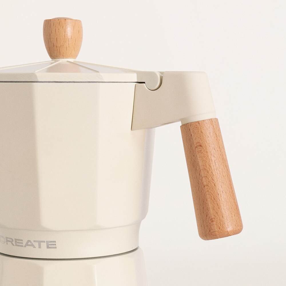 Espressor moka pot electric CREATE, Thera, capacitate rezervor apa 300 ml, potrivit pentru pana la 6 cesti de cafea, timp pregatire 5 min, functie keep warm, BPA Free, baza 360°, 480 W, crem