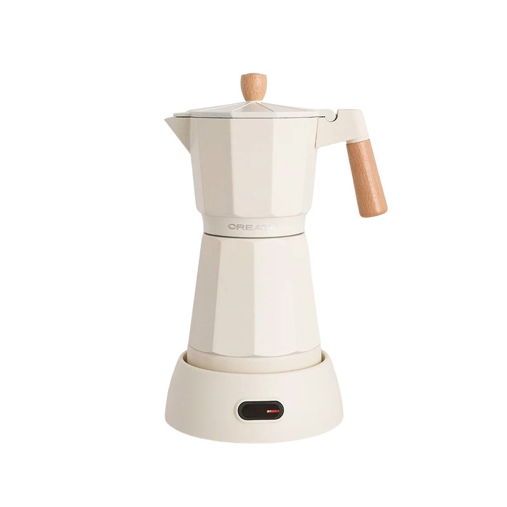 Espressor moka pot electric CREATE, Thera, capacitate rezervor apa 300 ml, potrivit pentru pana la 6 cesti de cafea, timp pregatire 5 min, functie keep warm, BPA Free, baza 360°, 480 W, crem