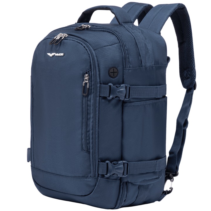 Wings rucsac 2 in 1 pentru avion, compatibil bagaj de mana gratuit Wizz Air si Ryanair, extensibil 40x25x15+5 cm, design ergonomic si compartimentare inteligenta