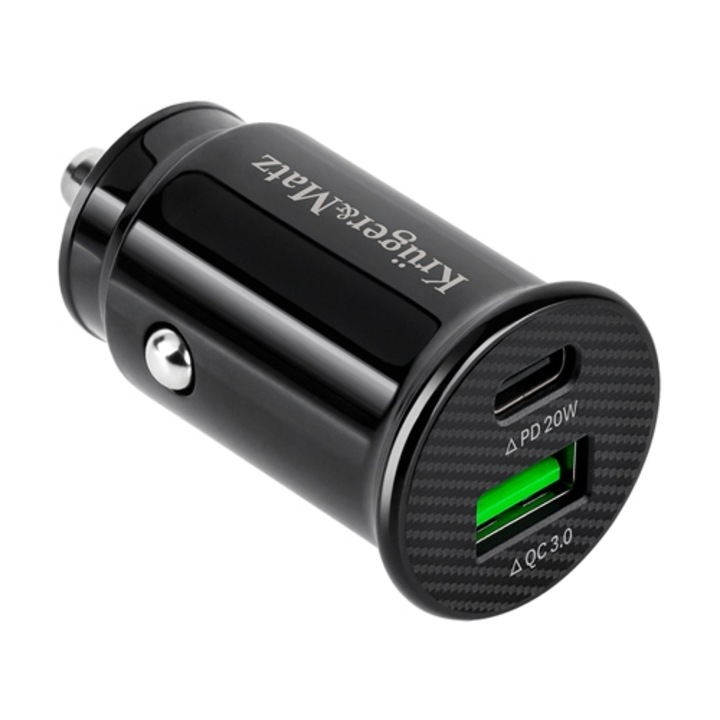 Kruger&Matz KM0870 autós töltő, 1 x USB-C, 1 x USB, 20W Fekete
