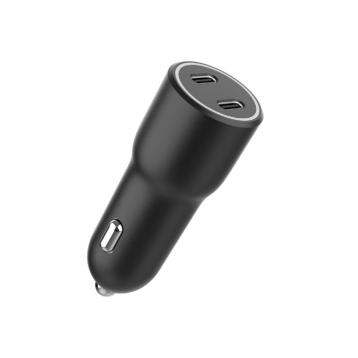 Gembird TA-UC-C2PD40-CAR-01 autós töltő, 2 x USB Type-C, 2 x 20W, fekete