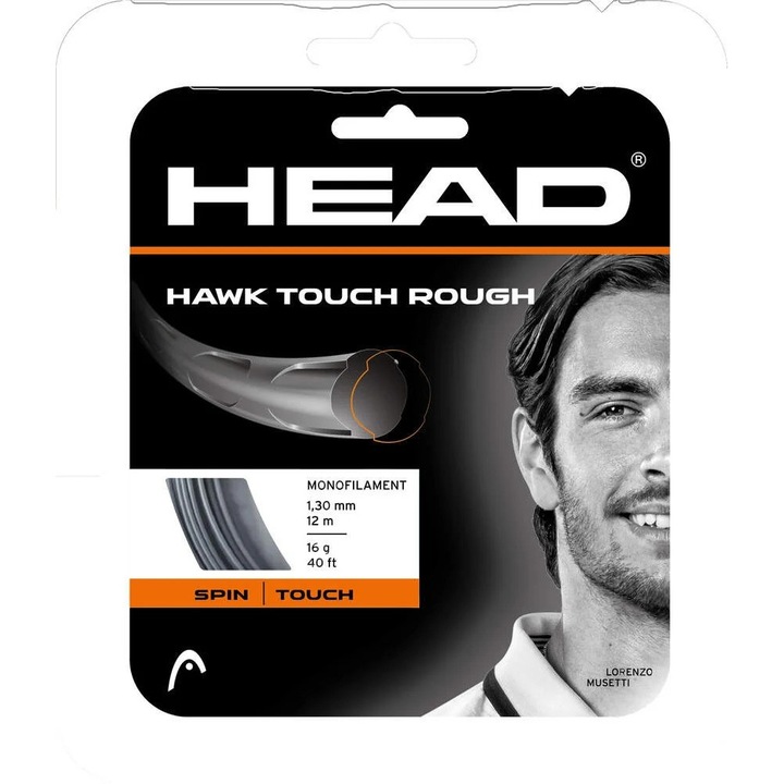 Комплект корди за тенис Head Hawk Touch Rough, 1.25 мм, черни, 12м