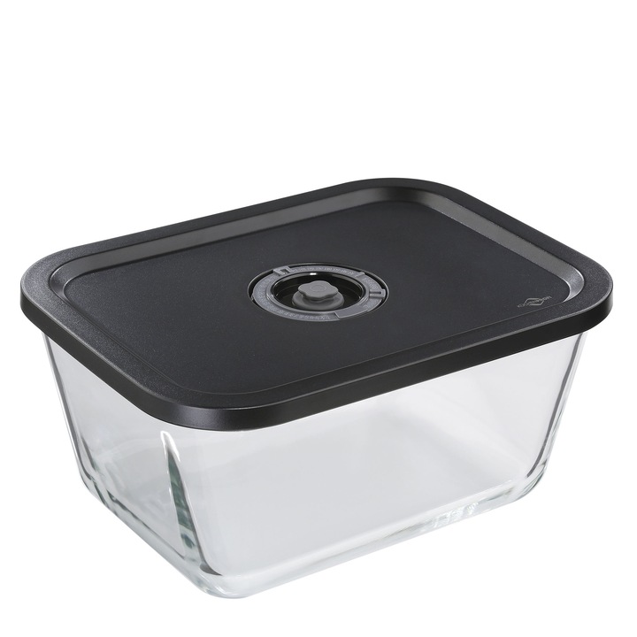 Cutie alimentara cu vacuum si datator, Kuchenprofi, sticla borosilicata/plastic, 2,7 l, 24x18x11,5 cm