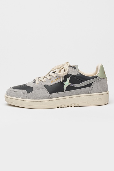 Axel Arigato, Pantofi sport cu segmente din piele intoarsa si broderie Dice Lo Bee Bird, Gri cenusiu/Gri inchis
