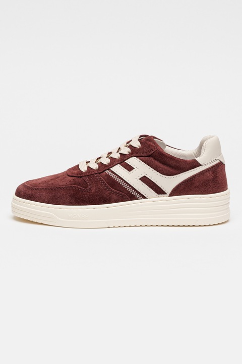 Hogan, Pantofi sport low-cut din piele intoarsa, Visiniu/Crem