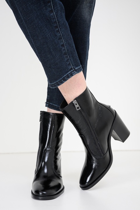 Zadig & Voltaire, Botine din piele cu aspect lacuit Preiser, Negru